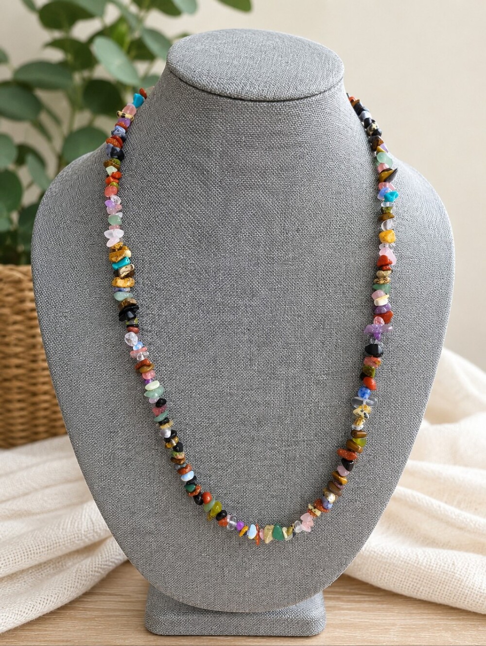 ✨ Poshmark TitleHandcrafted Multicolor Polished Tumbled Stone Stretch Necklace